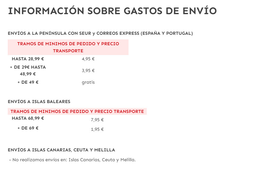 gastos de envío Petsonic